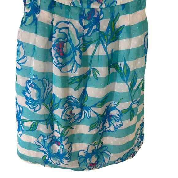 Lilly Pulitzer Tossing The Line Posey Fit Blue Stripe Floral Dress Size 4 - Picture 2 of 7